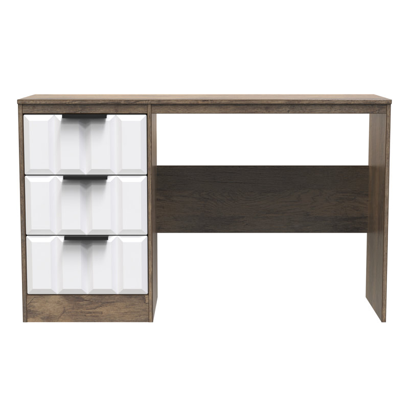 Besian 3 Drawer Desk  (Ready Assembled), White Matt/Vintage Oak