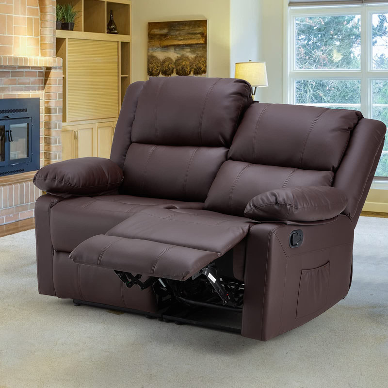 Causeuse inclinable en similicuir de 53,1 po avec fonction chauffante et chauffante, Brun
