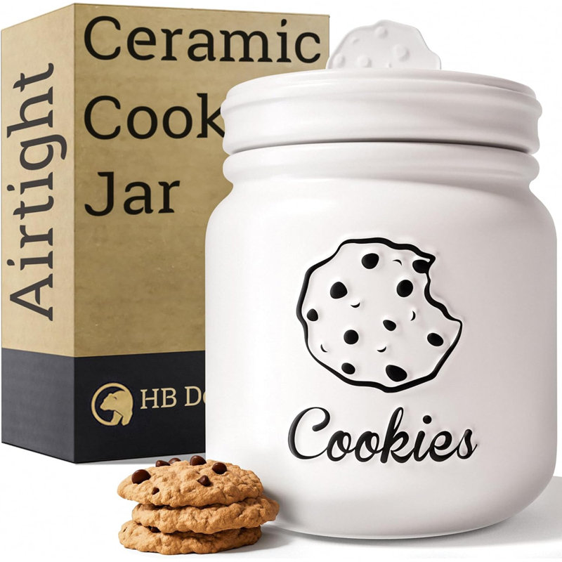 Cookie Jar With Airtight Lid - 6" D X 8" H Matte White Ceramic Cookie Jar With Rubber Lined Lid - Large Cookie Jars With Lids Airtight - Farmhouse Cookies Jar For Kitchen Counter