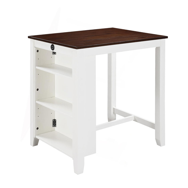 Petite table de salle à manger à hauteur de comptoir de 36 po avec ports USB et tablettes Graham, Brun, Blanc