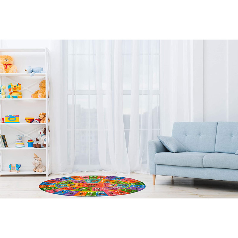 ABC Alphabet Animals Educational Learning Game Non Slip Kids Oval Rug Carpet Classroom Playroom Mat, Oval 3'3" x 4'7"