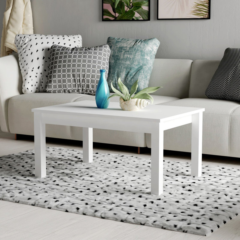 Elexius Four Leg Coffee Table, White, 44.8(cm)H x 90(cm)W x 50(cm)D