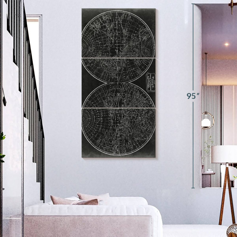 Plan du monde en demi-sphères, H 38 po x l 18 po