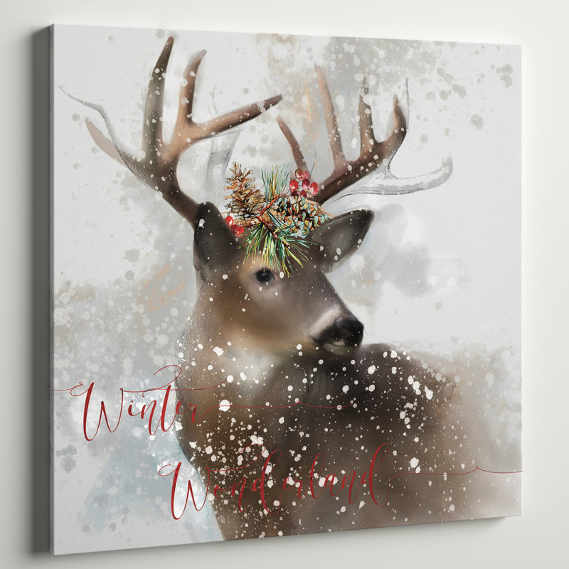 Winter Wonderland Deer - Wrapped Canvas Print, 32" H x 32" W x 1" D