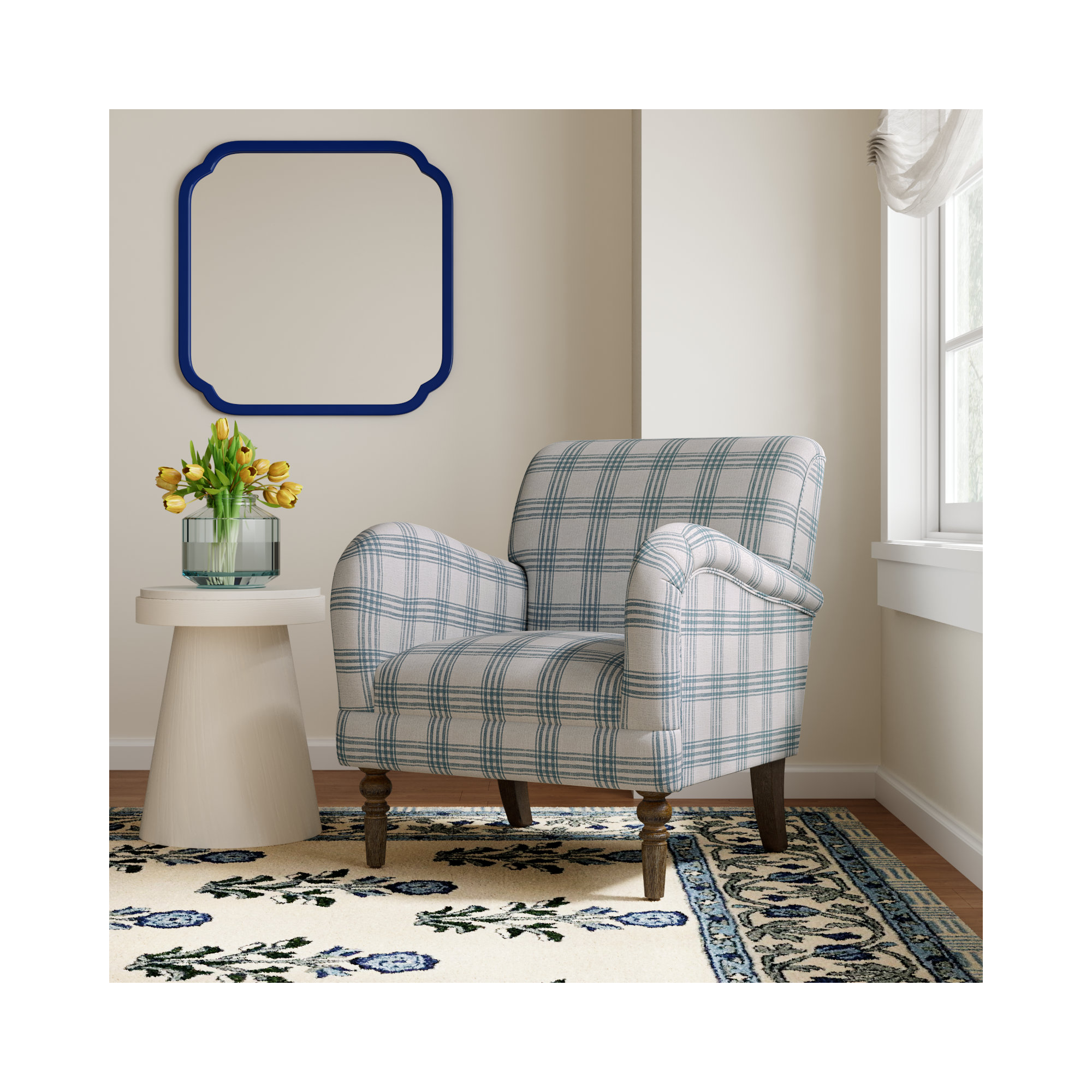 Arching Upholstered Armchair, Blue 100% Polyester