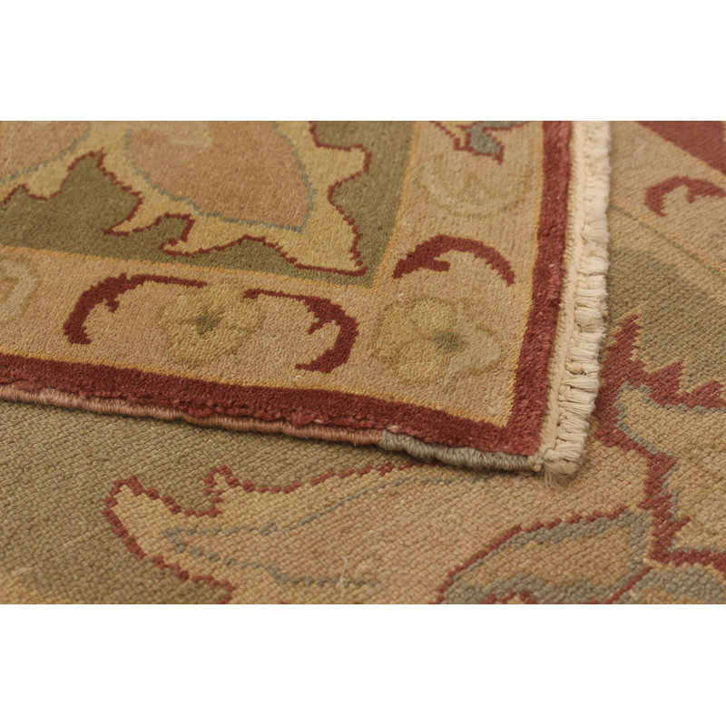 Tapis unique vert olive / brun en laine noué à la main de style années 2010 de 9 pi x 12 pi Quintoria Quintoria