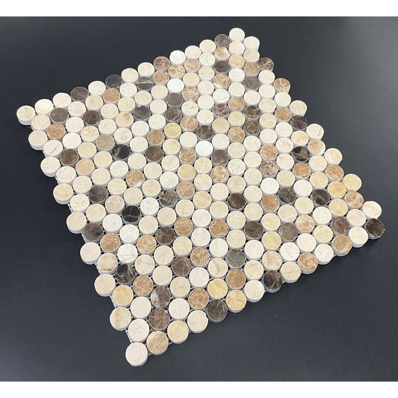 Carreau de mosaïque rond 0,75 "x 0,75", Crème Marfil / Empereur foncé / Empereur clair