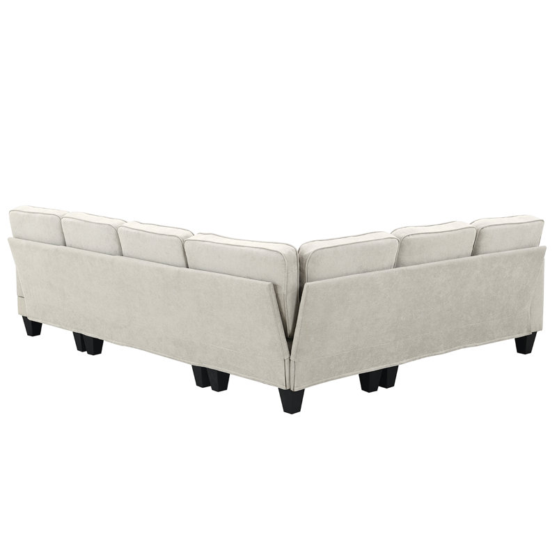 108*85.5" Modern U Shape Sectional Sofa, Beige Fabric
