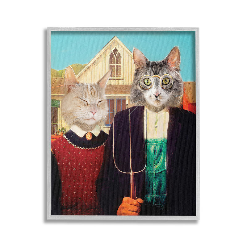 Drôle de chat classique, estampe numérique encadrée par Karen Burke, Giclée encadrée blanc bord de mer, H 20 po x l 16 po