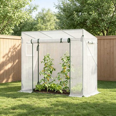Walk-in Garden Greenhouse, Steel Frame Plant Grow House with Roll-up Door & Windows, Stable Outdoor Plant Shelter for Vegetables Flowers Growing, 200 x 76 x 168cm
