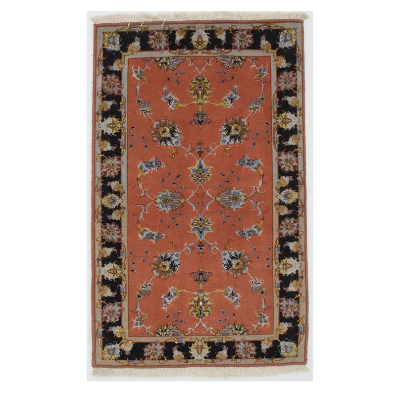 Tapis unique noué à la main des années 2010 de 2 pi 6 po x 4 pi 2 po orange / ivoire / noir Jerona