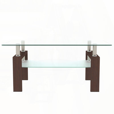Rectangle Glass Coffee Table with 2-Layer Tempered Glass – Clear, 39.37"