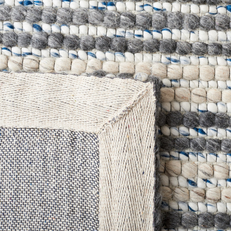 Aon Striped Handwoven Gray/Ivory Area Rug, Rectangle 3' x 5'