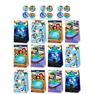 Toy Story Party Favor Bags with Stickers – 12 Toy Story Candy Bags + 12 Round Stickers, 21×12cm Loot Bags for Pixar Birthday Party Supplies, Goodie Bags, Toy Story Gift Bags for Kids