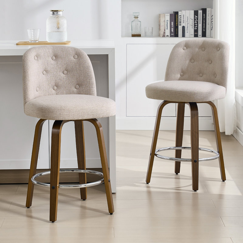Swivel Upholstered Counter & Bar Stool, Beige, 2, Counter Stool (26" Seat Height)