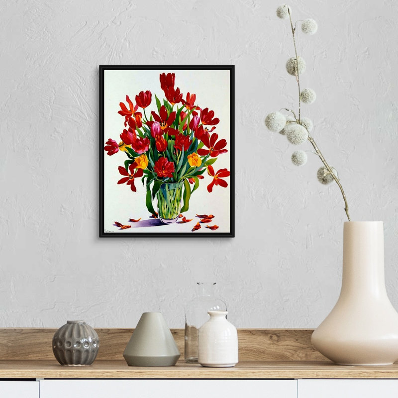 Tulipes par Christopher Ryland - reproduction sur toile, Cadre noir, H 16 po x l 13 po x P 1,75 po