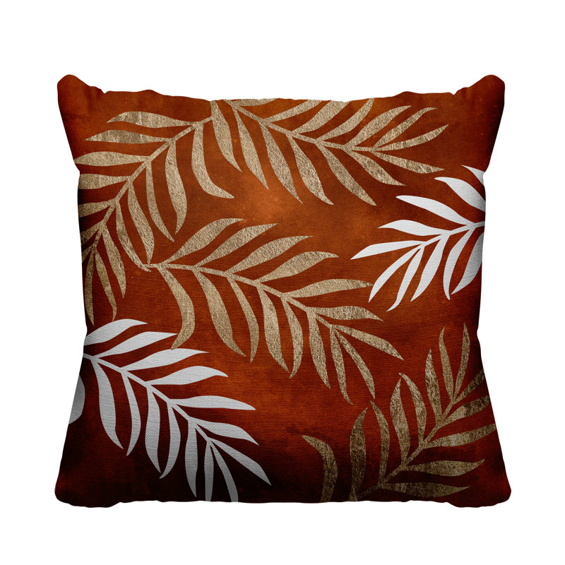Coussin intérieur / extérieur Bobo Fern, L 15 po x H 15 po, Orange / or / blanc