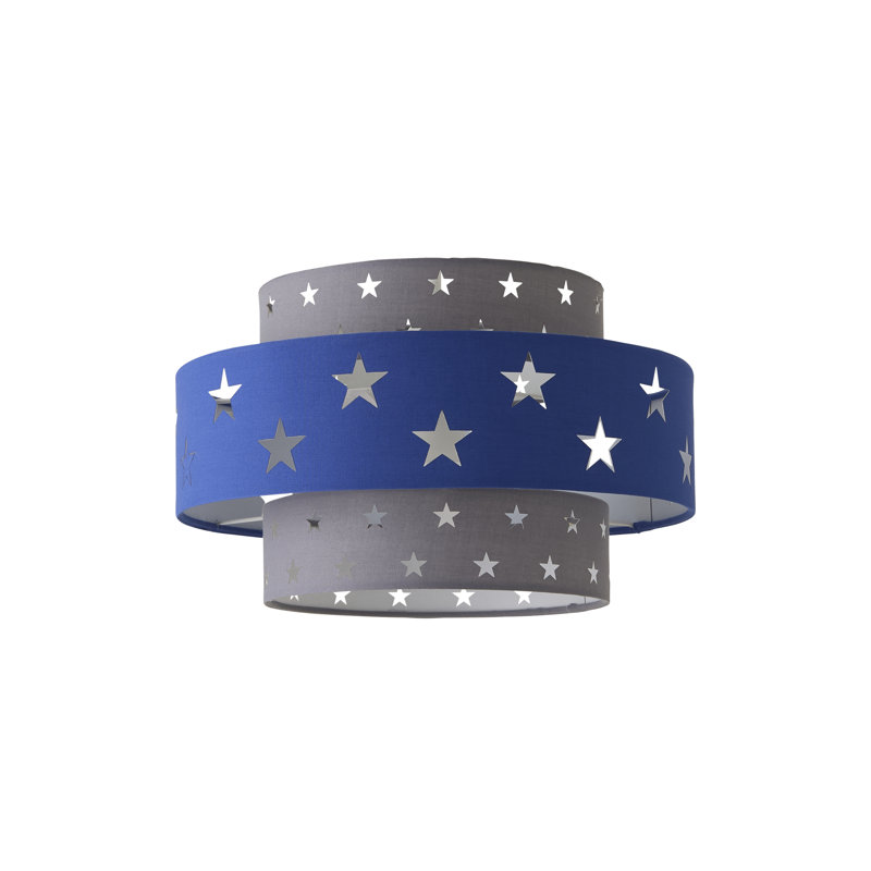 Star 19cm H Linen Drum Pendant Shade ( Spider ), Blue/Light Grey