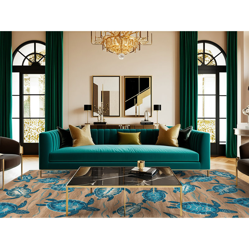  Washable Sea Turtle Migration Coastal Area Rug