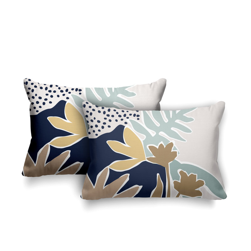 Floral Outdoor Reversible Throw Pillow, Gray/Navy/Beige