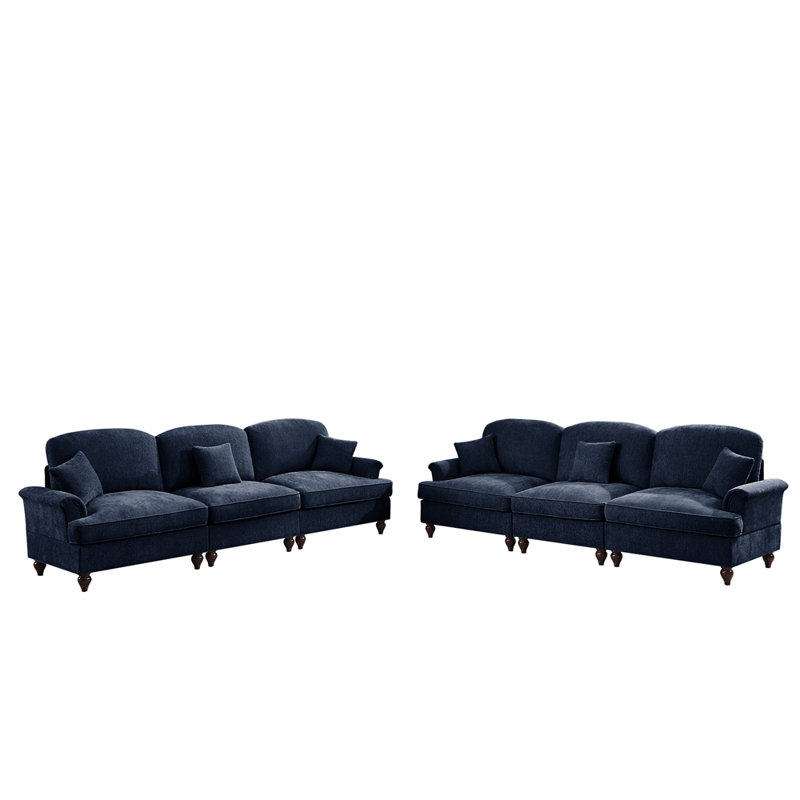 Ensemble de canapé de salon modulaire 2 pièces avec accoudoirs évasés et volants amovibles Classic, Bleu