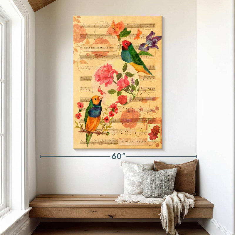 Brampt oiseaux chanteurs et roses, H 51 po x l 34 po