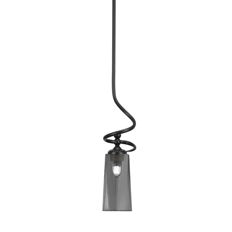 Suspension Sadea Stem Hung Mini présentée en fini granit foncé avec verre fumé bullé de 12,7 cm de largeur x 25,4 cm de hauteur