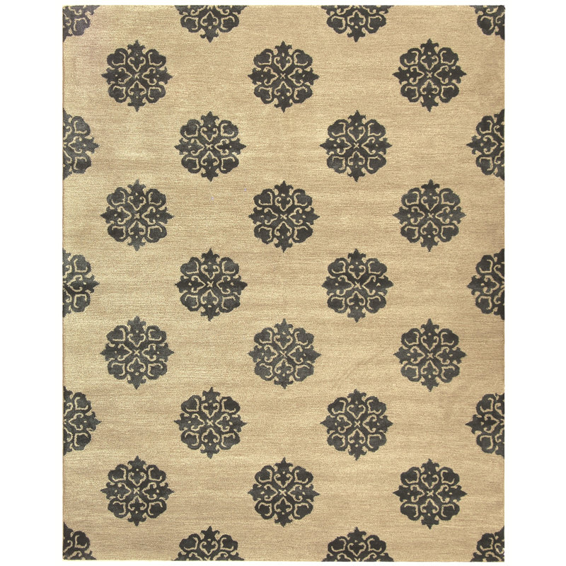 Tapis géométrique en laine touffeté à la main Candelo, Rectangle 9 pi 6 po x 13 pi 6 po
