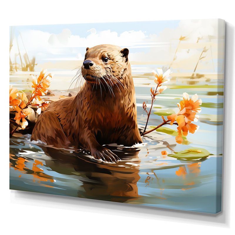 Watercolor Stream Beaver Serenity II - Beaver, art mural, Toile tendue, H 30 po x l 40 po x P 1,5 po
