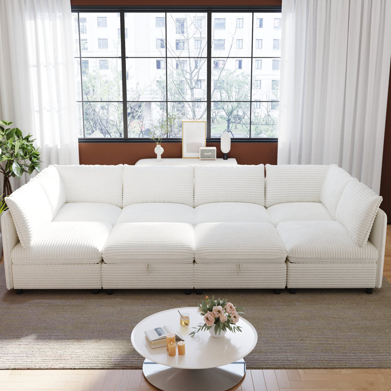 Ensemble de canapé modulaire Nestora avec rangement, canapé modulaire convertible pour le salon, Blanc