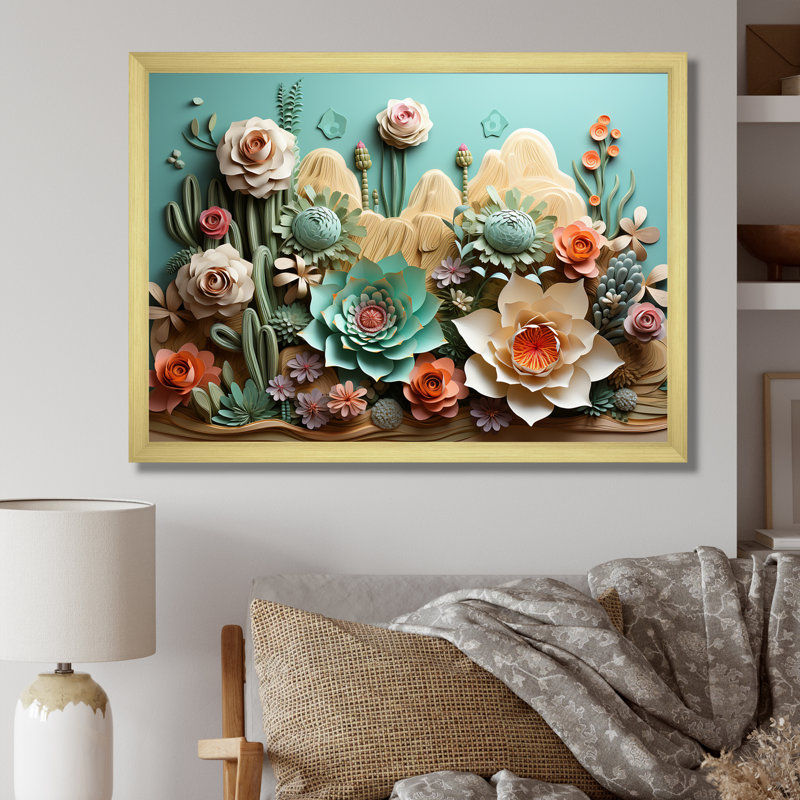 Cactus Mint Mirage - Cactus, reproduction d'art sur toile, Encadrement doré, H 24 po x l 32 po x P 1 po