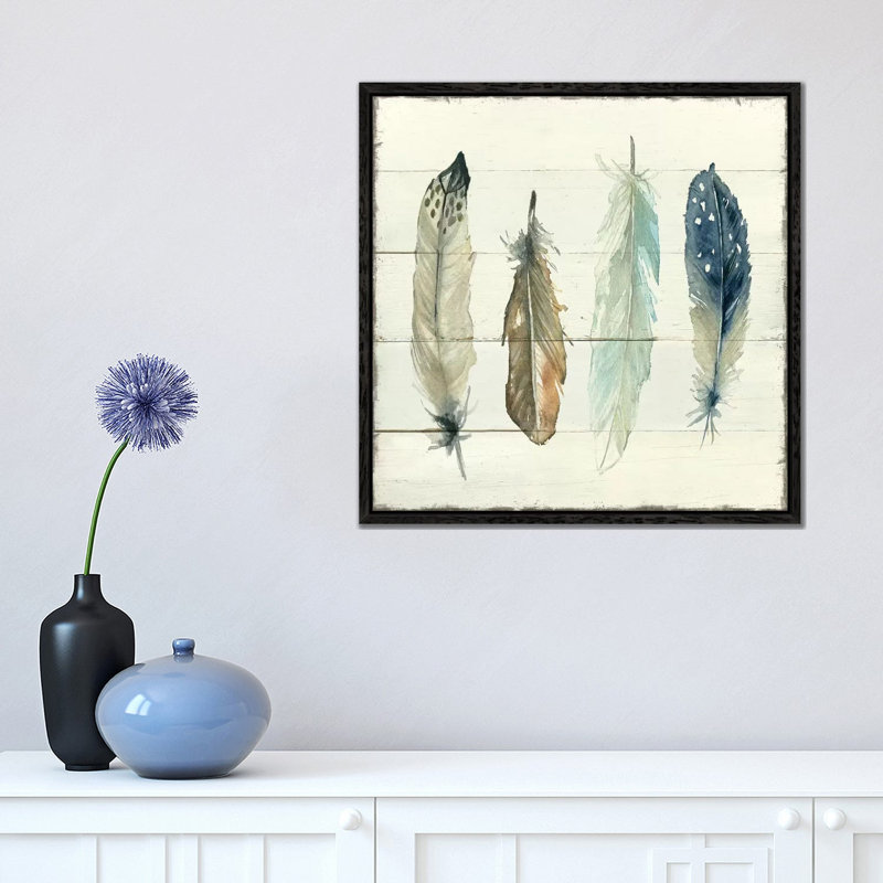 Shiplap Feathers II by Carol Robinson - Painting on Canvas, Black Framed, 45.72 cm H x 45.72 cm W