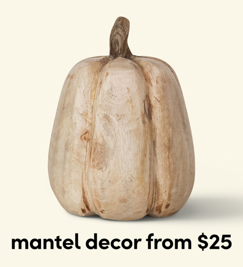 Carved light wood pumpkin decoration with the text mantel decor from $25.
