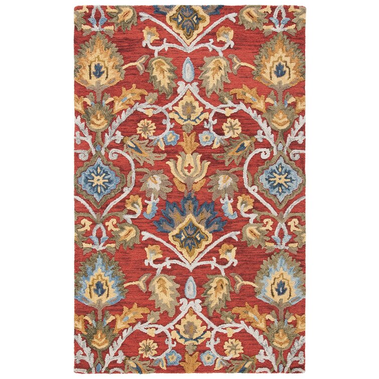 Akhira Floral Hand Tufted Wool/Cotton Area Rug in Light Blue/Rust Lark Manor Rug Size: Round 6