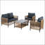 Patio 4 Pieces Brown Pe Wicker Sofa Set with Grey Cushion