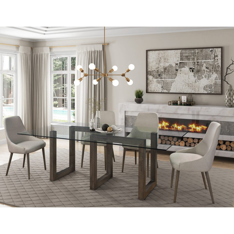 Reesa Rectangular Glass Top with Solid Wood Base Dining Table, Nantucket, 29" H x 72" L x 44" W