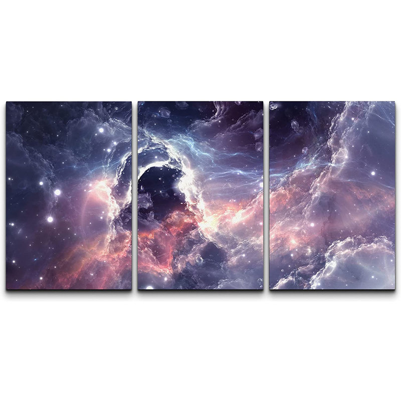 Outer Space " Plasmatic Nebula, Deep Outer Space Background With Stars " 3 - Pieces, 24" H x 48" W x 1.5" D