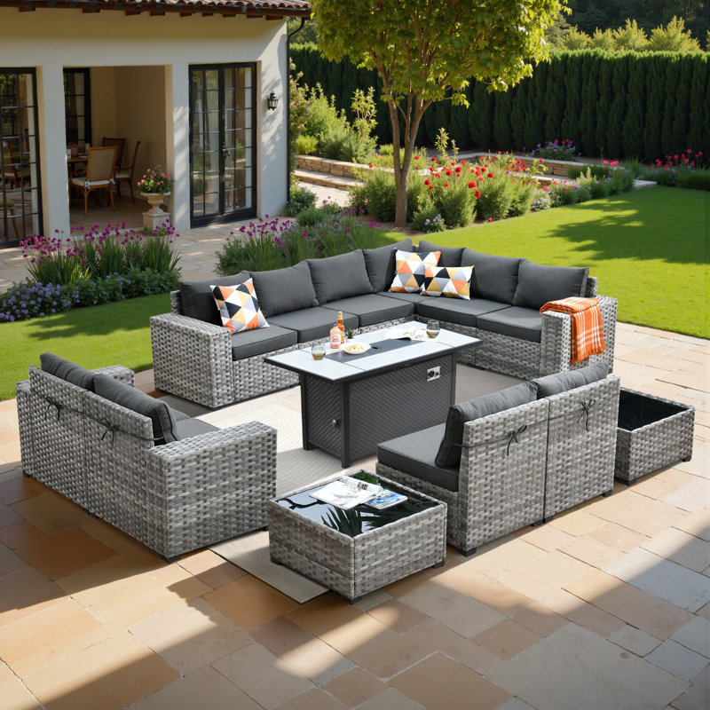 Ignatz 9 - Person Modular Patio Conversation Set with Cushions, Black