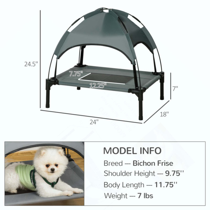 Lit pour chien surélevé pour chien, Small (24.5" H x 24" W x 18" D), Gris / Noir
