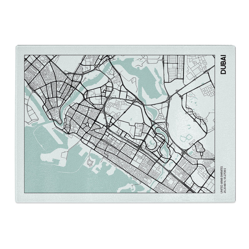 Map Dubai UAE Chopping Board, 20cm W x 28.5cm L