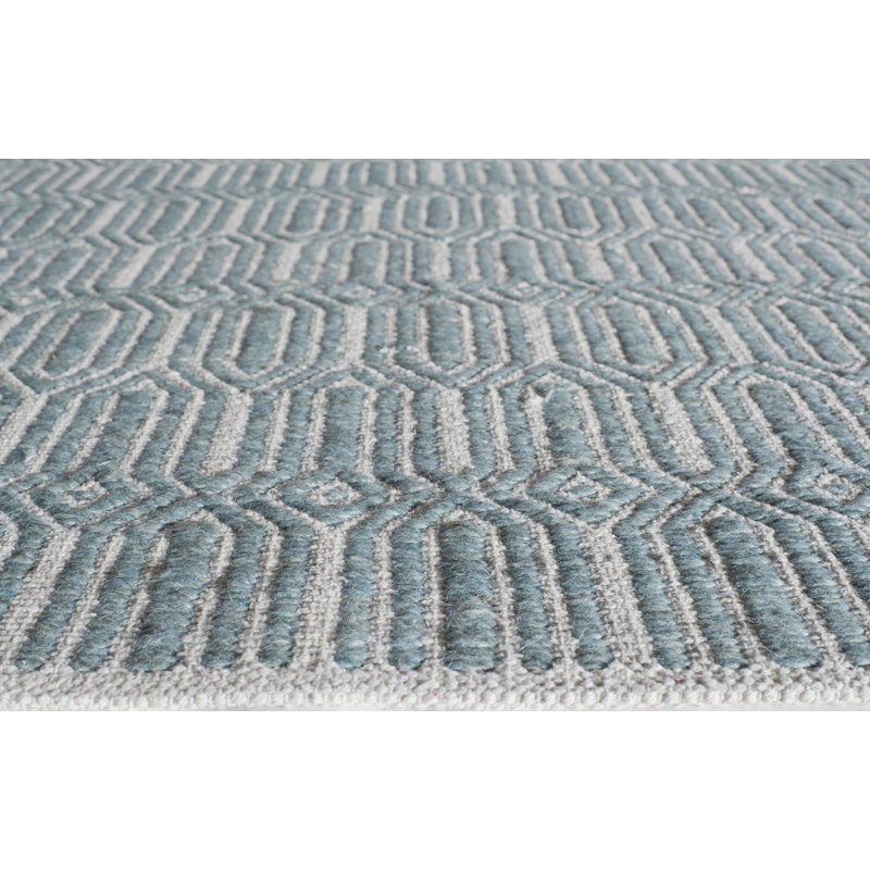 Tapis bleu à motif géométrique tissé à plat à la main, Rectangulaire 2 pi x 3 pi