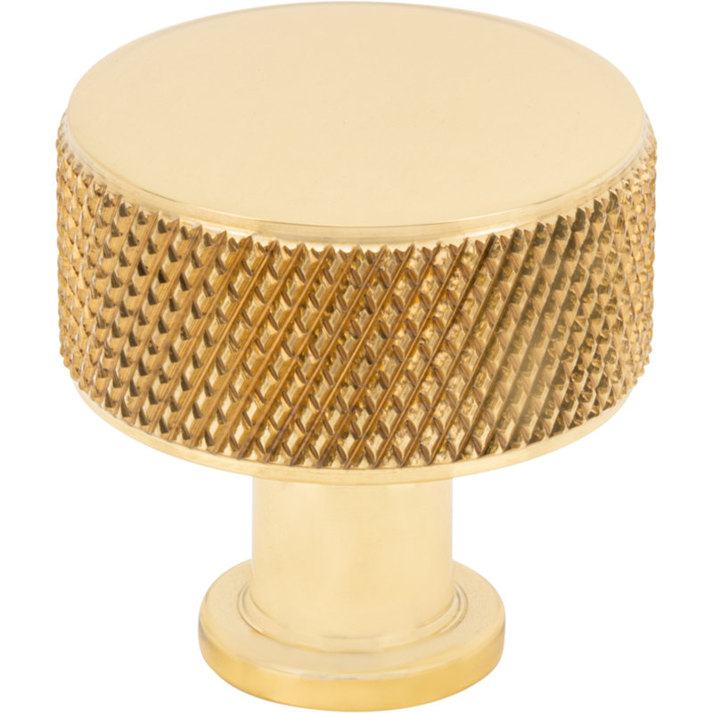 Beliza 1 1/8" Diameter Cylindrical Knurled Knob, Polished Brass