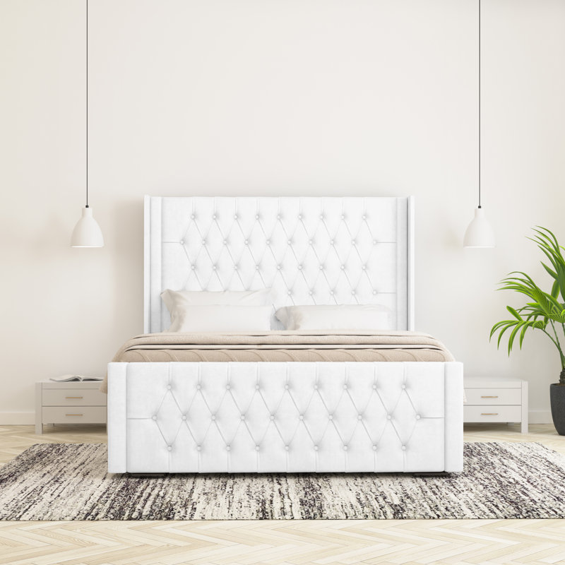 Raoul Upholstered Bed Frame, White, Single (3')