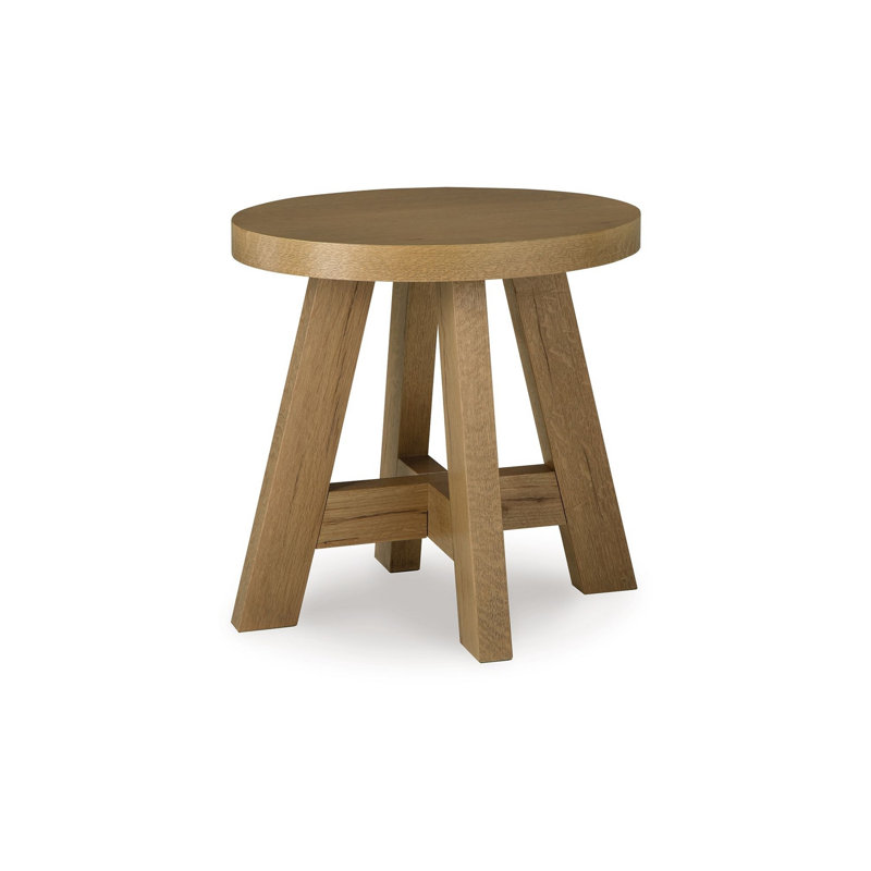 Rustic Oak Round End Table with Natural Finish, 24 Inch