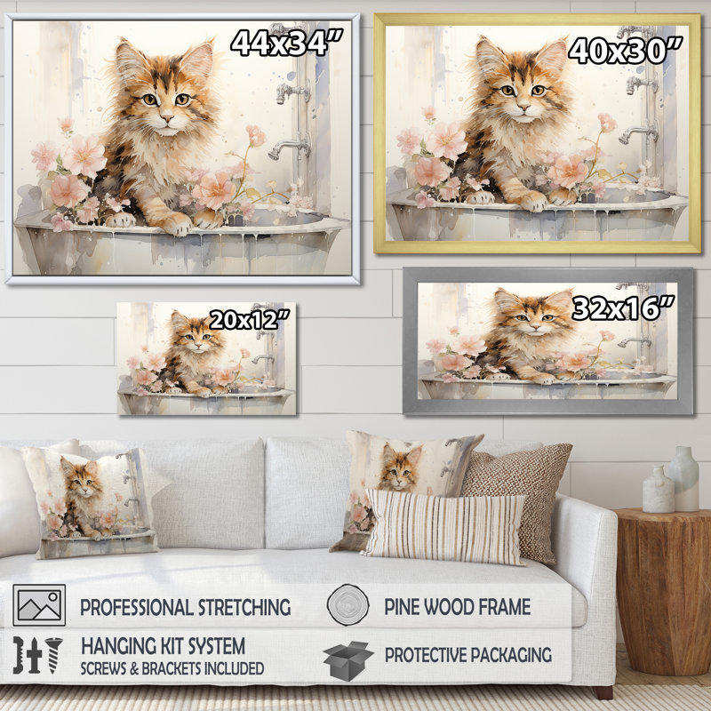 Kittens Cozy Corner Bathroom - Art mural de salle de bain, H 24 po x l 32 po x P 1 po