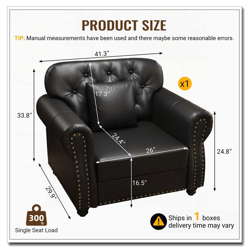 Chaise rembourrée 41,3 po, Noir, Ne s’applique pas