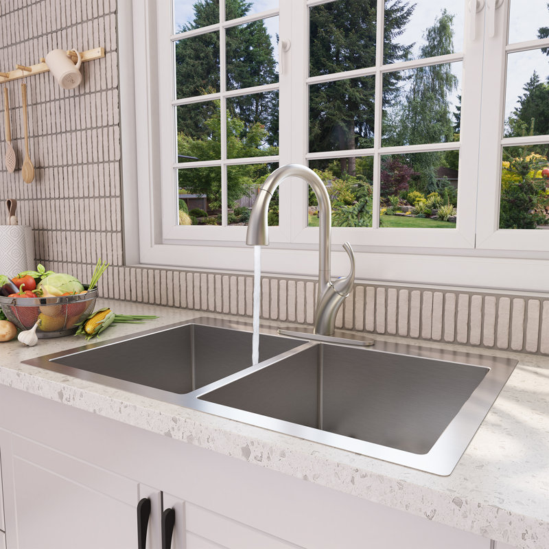 Boyel Living Pull Down Spray Kitchen Faucet, Brushed Nickel
