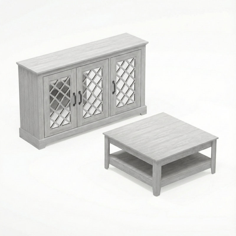 Weddel 2 Piece Living Room Table Set, Dusty Gray Oak