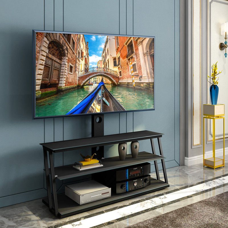 Meuble télé noir en verre trempé réglable en hauteur et en angle