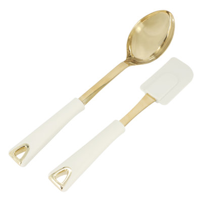 Martha Stewart Lockton 2 Piece Stainless Steel Scraper and Spoon Kitchen Tool Set in Linen w/ Gold
